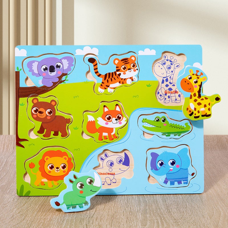 Wooden Children'S Early Education Interesting Enlightenment Cognition Matching Jigsaw Puzzle Exercise Hand-Eye Coordination Educational Toys - Image 1